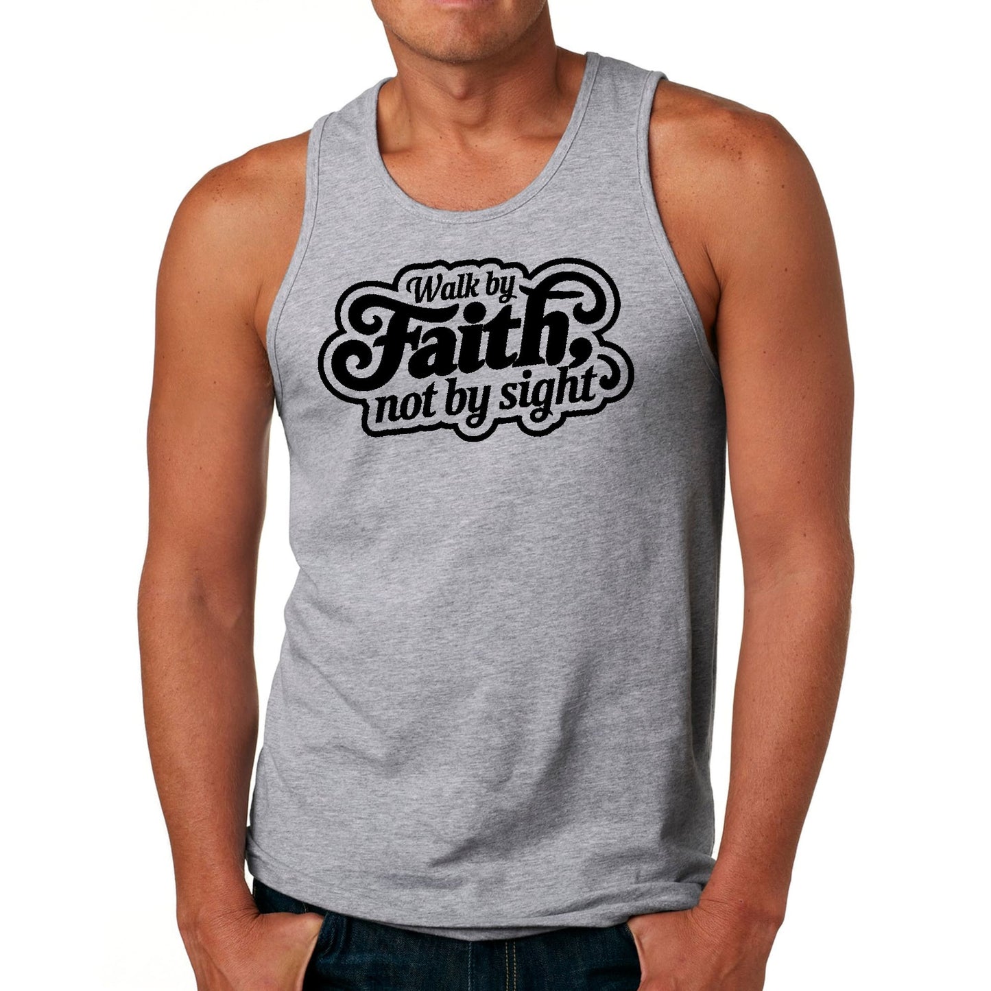 Mens Fitness Tank Top Graphic T-shirt Walk by Faith - not by Sight-3