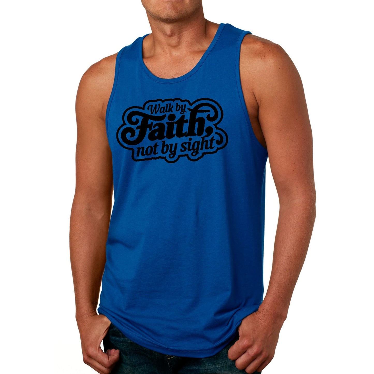 Mens Fitness Tank Top Graphic T-shirt Walk by Faith - not by Sight-2