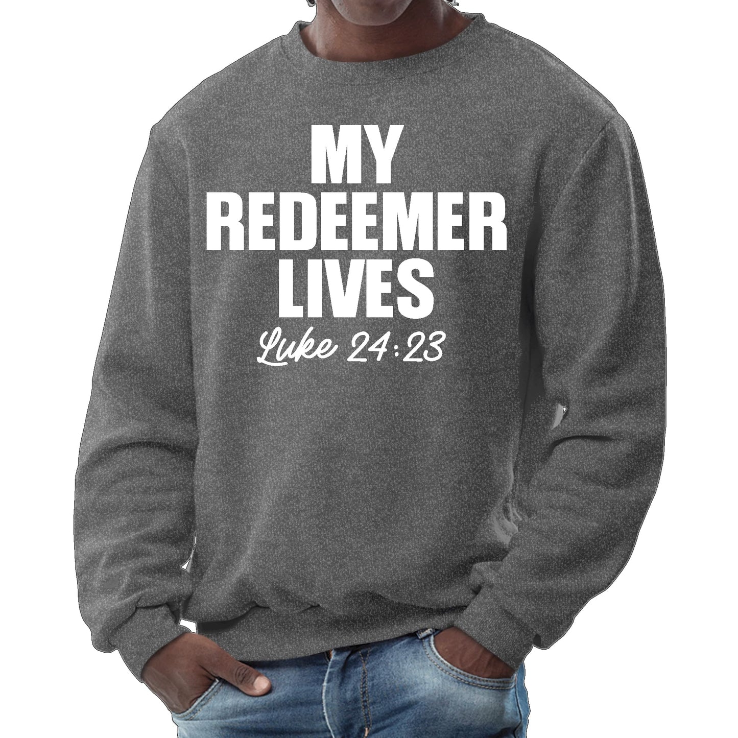 Mens Graphic Sweatshirt - my Redeemer Lives Print-6