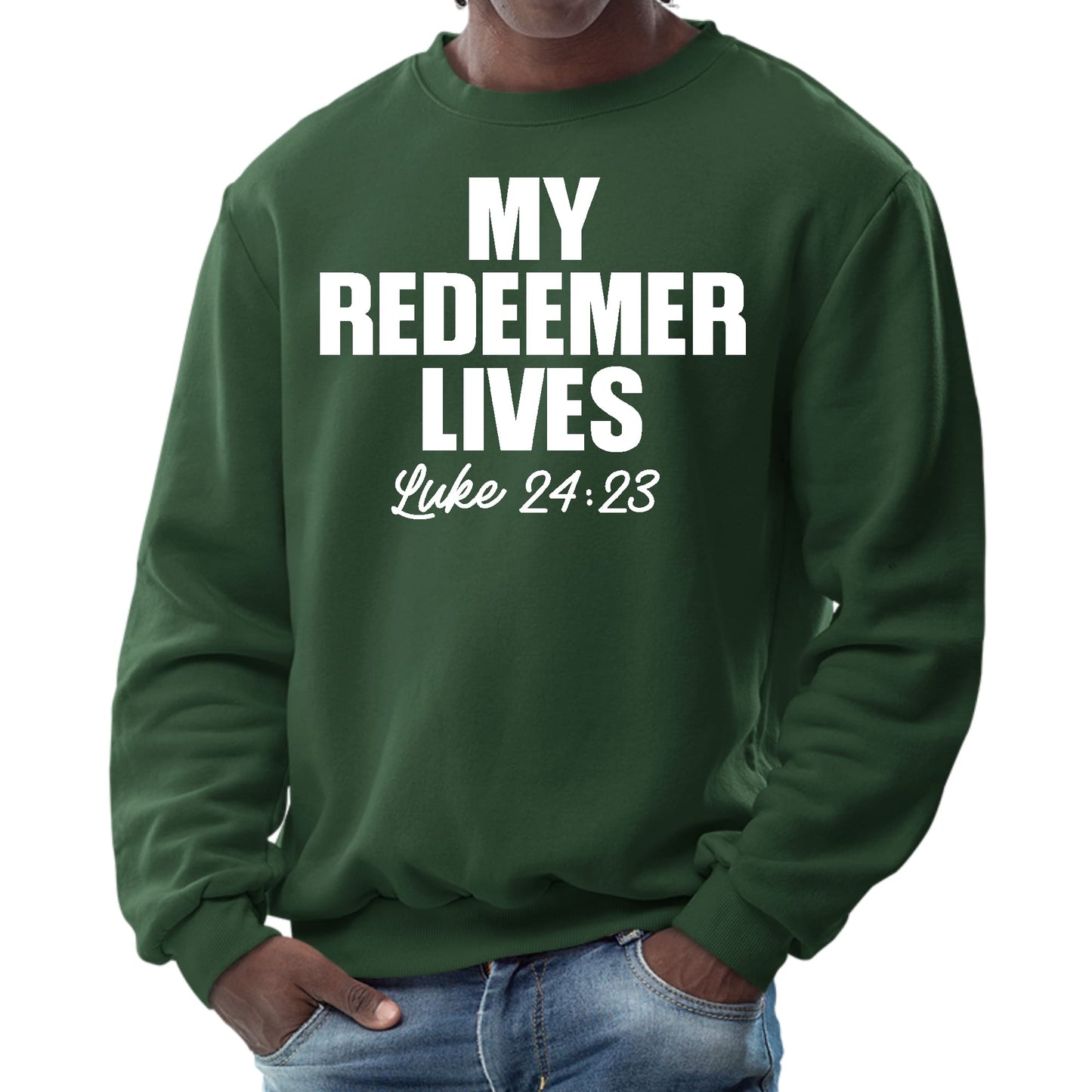 Mens Graphic Sweatshirt - my Redeemer Lives Print-5