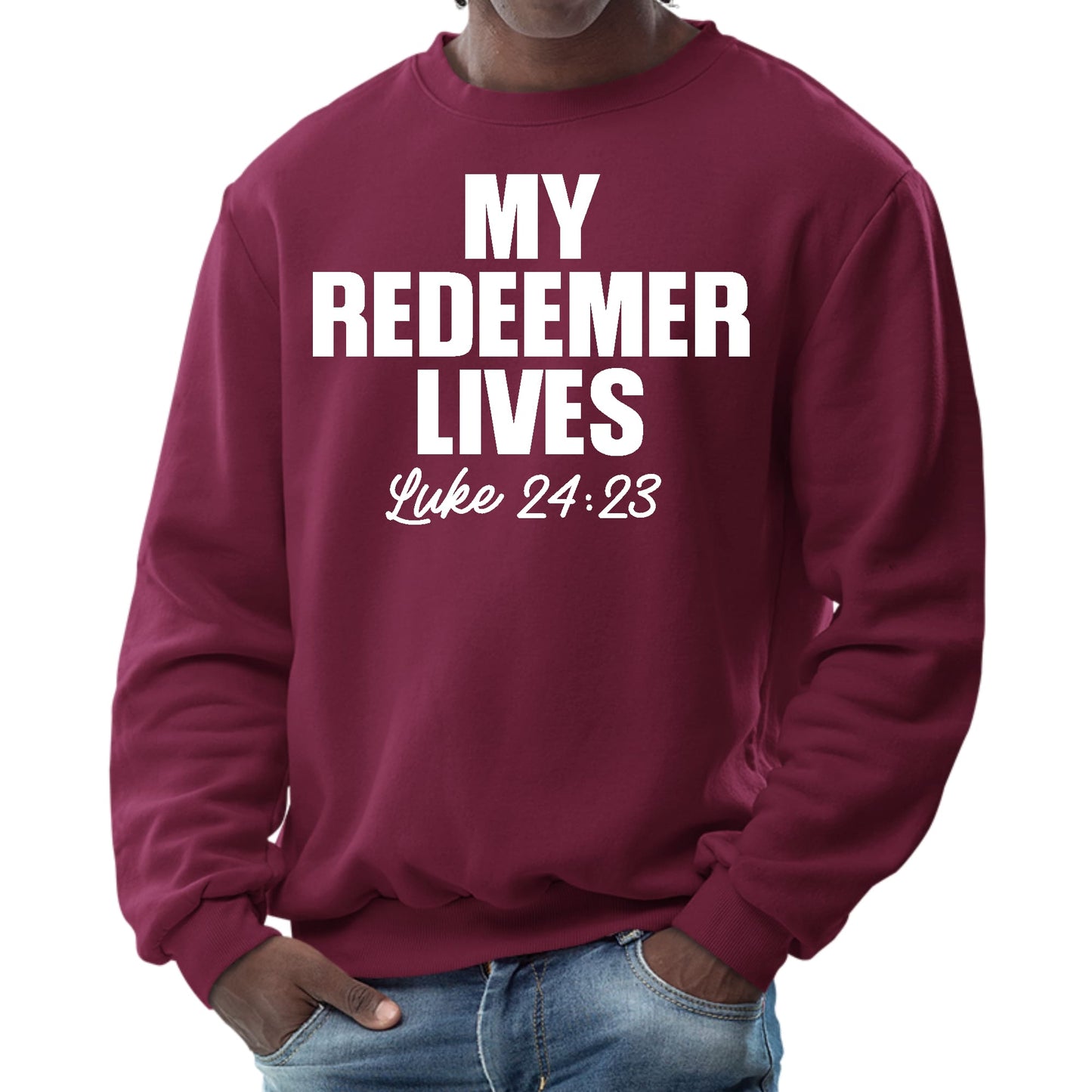 Mens Graphic Sweatshirt - my Redeemer Lives Print-4