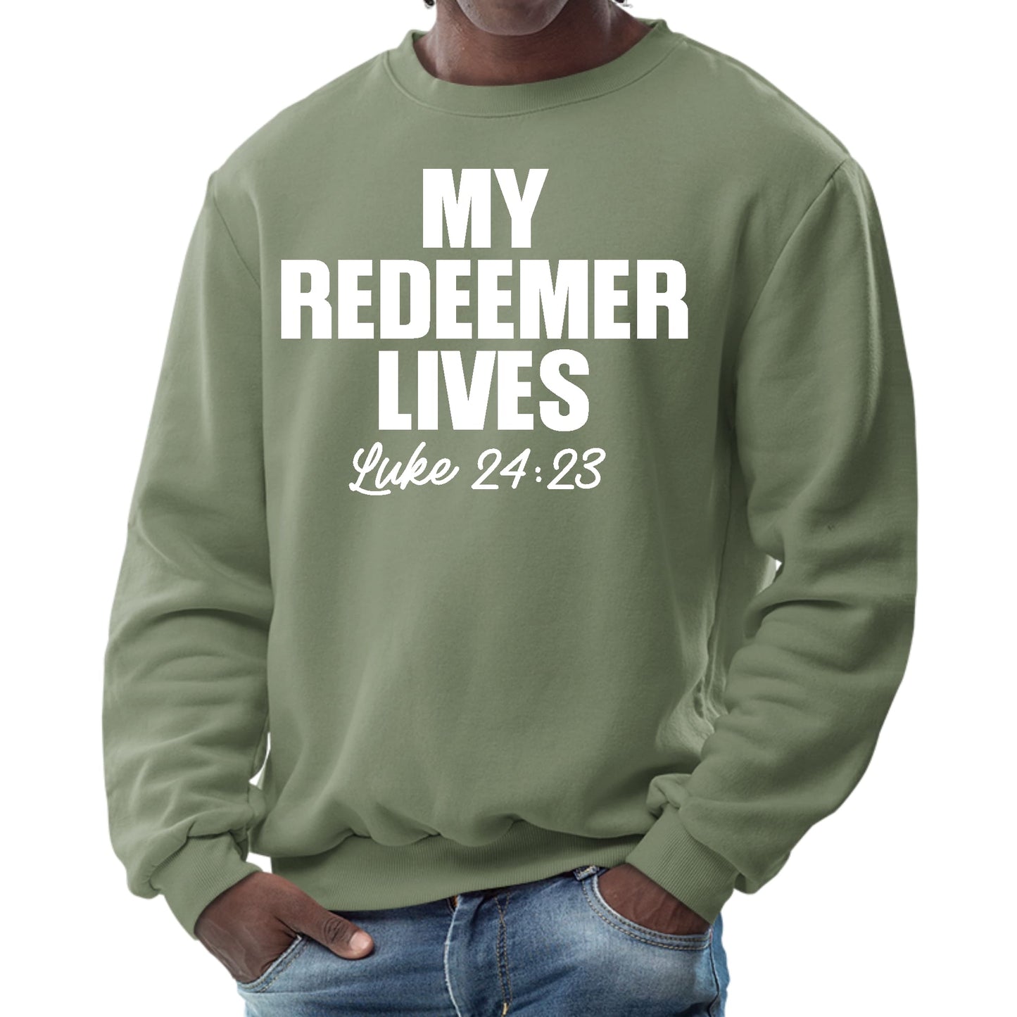 Mens Graphic Sweatshirt - my Redeemer Lives Print-7