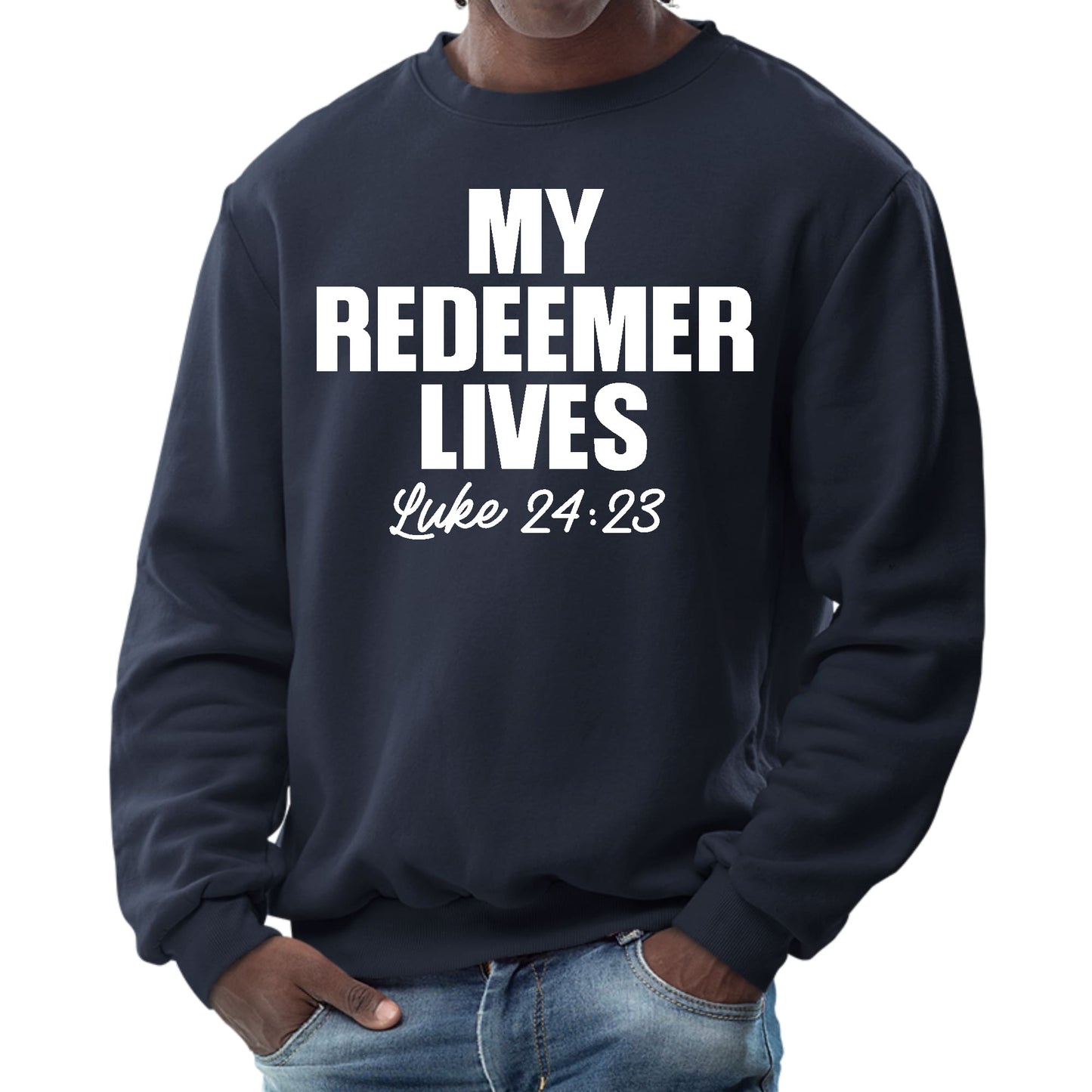 Mens Graphic Sweatshirt - my Redeemer Lives Print-2