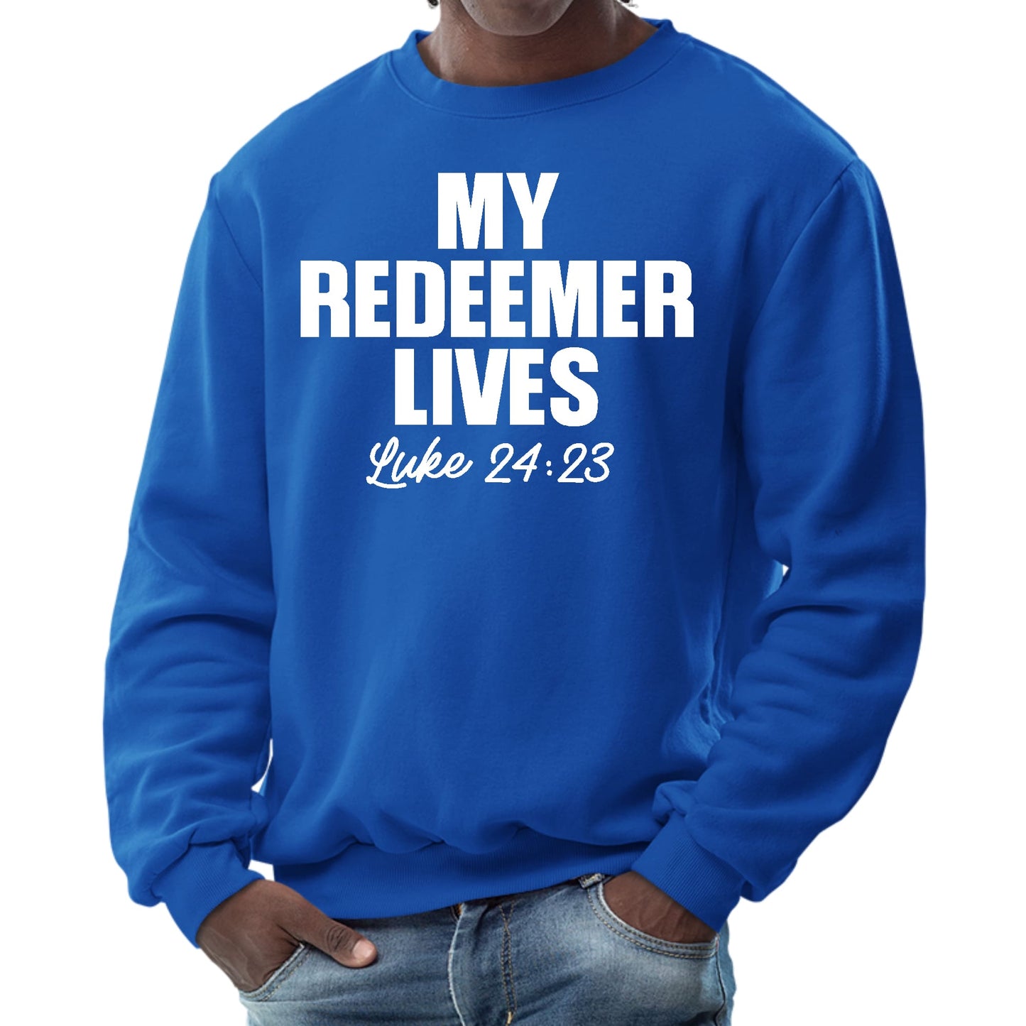 Mens Graphic Sweatshirt - my Redeemer Lives Print-3