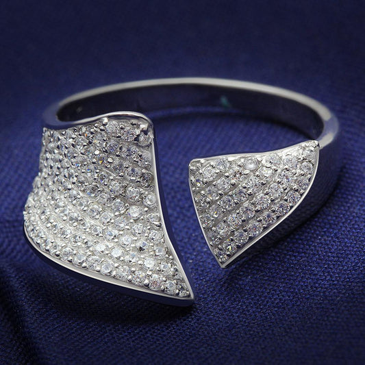 TS032 - Rhodium 925 Sterling Silver Ring with AAA Grade CZ  in Clear-0