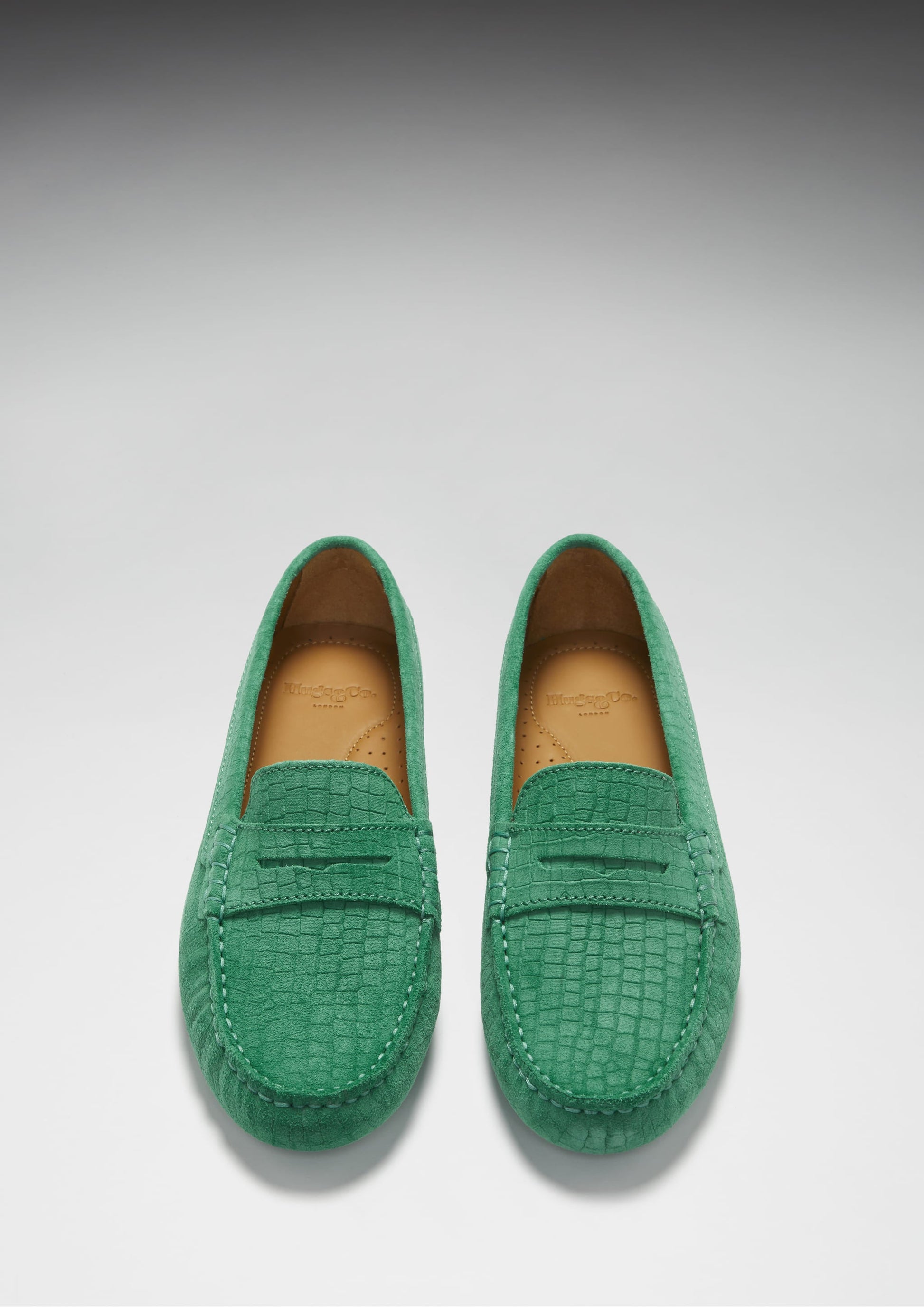 Women's Penny Driving Loafers, emerald embossed suede-3
