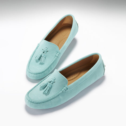 Women's Tasselled Driving Loafers, aqua suede-1