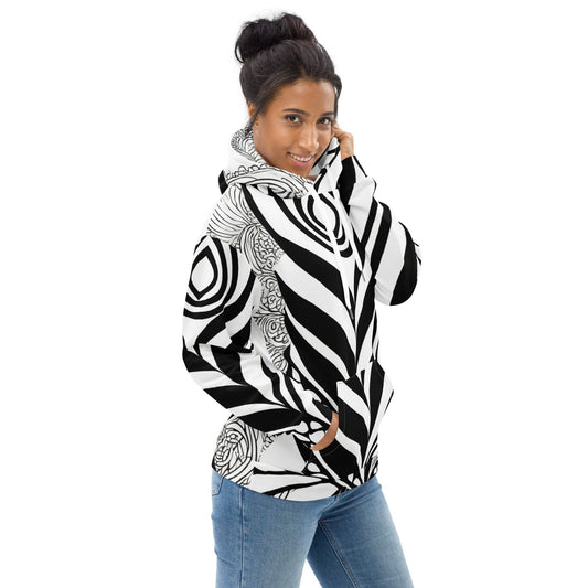 Womens Graphic Hoodie Black Floral Lines-1