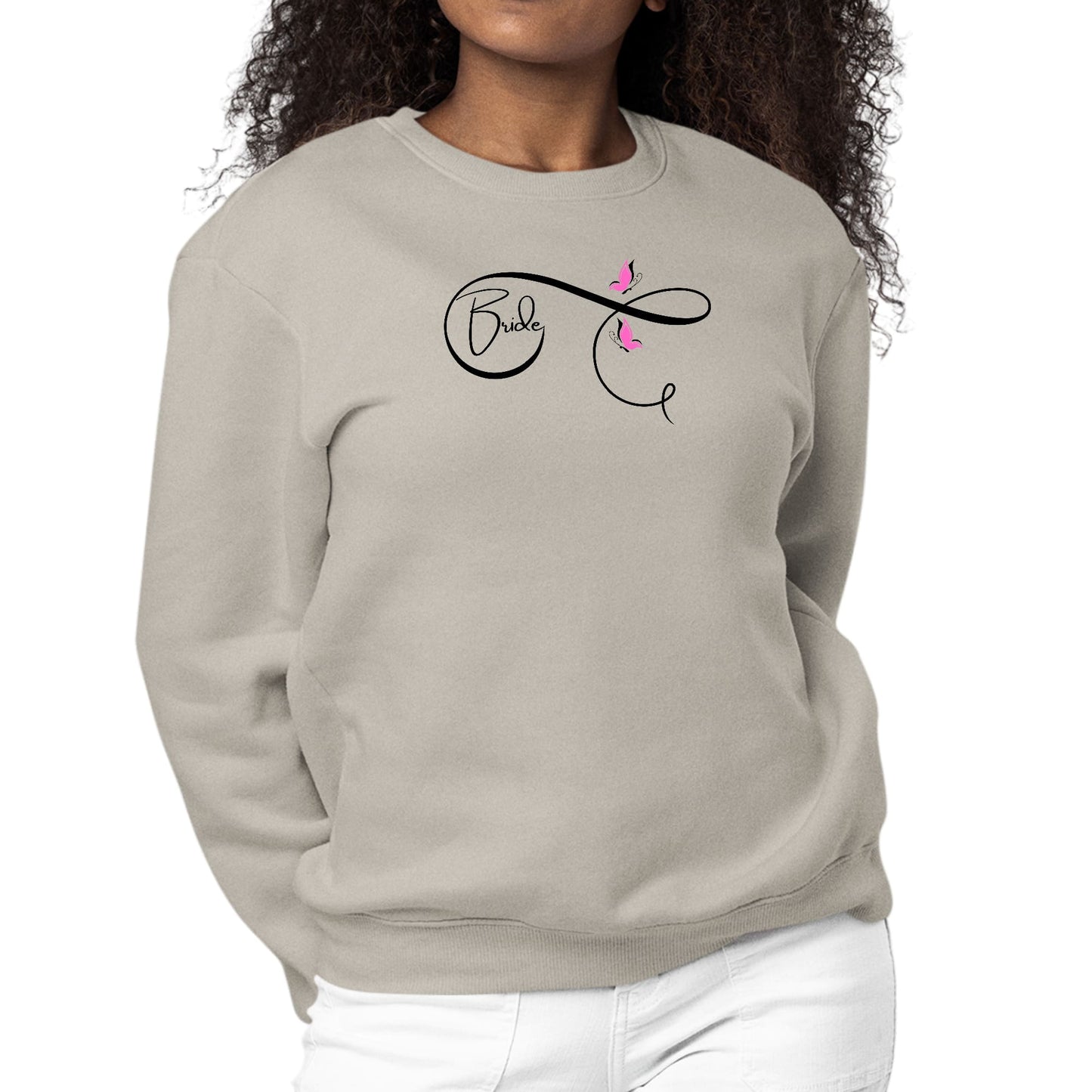 Womens Graphic Sweatshirt Bride - Wedding Bridal Pink Butterfly-4