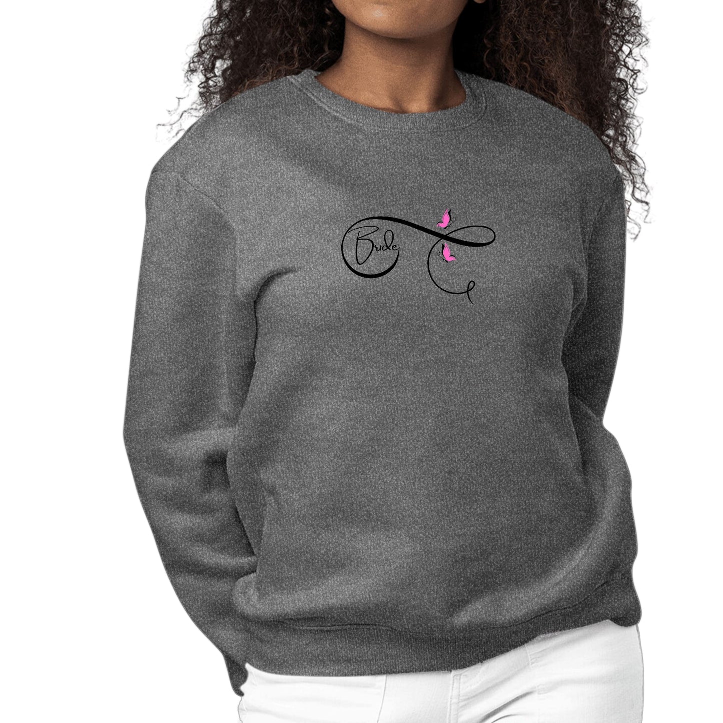 Womens Graphic Sweatshirt Bride - Wedding Bridal Pink Butterfly-6