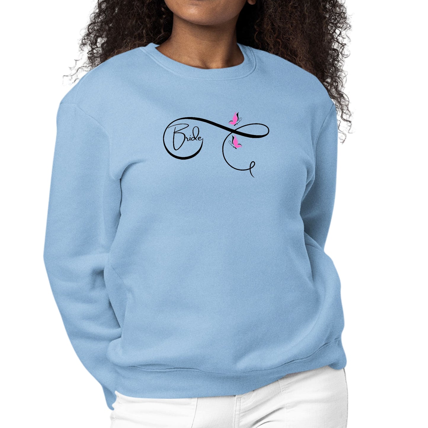 Womens Graphic Sweatshirt Bride - Wedding Bridal Pink Butterfly-5