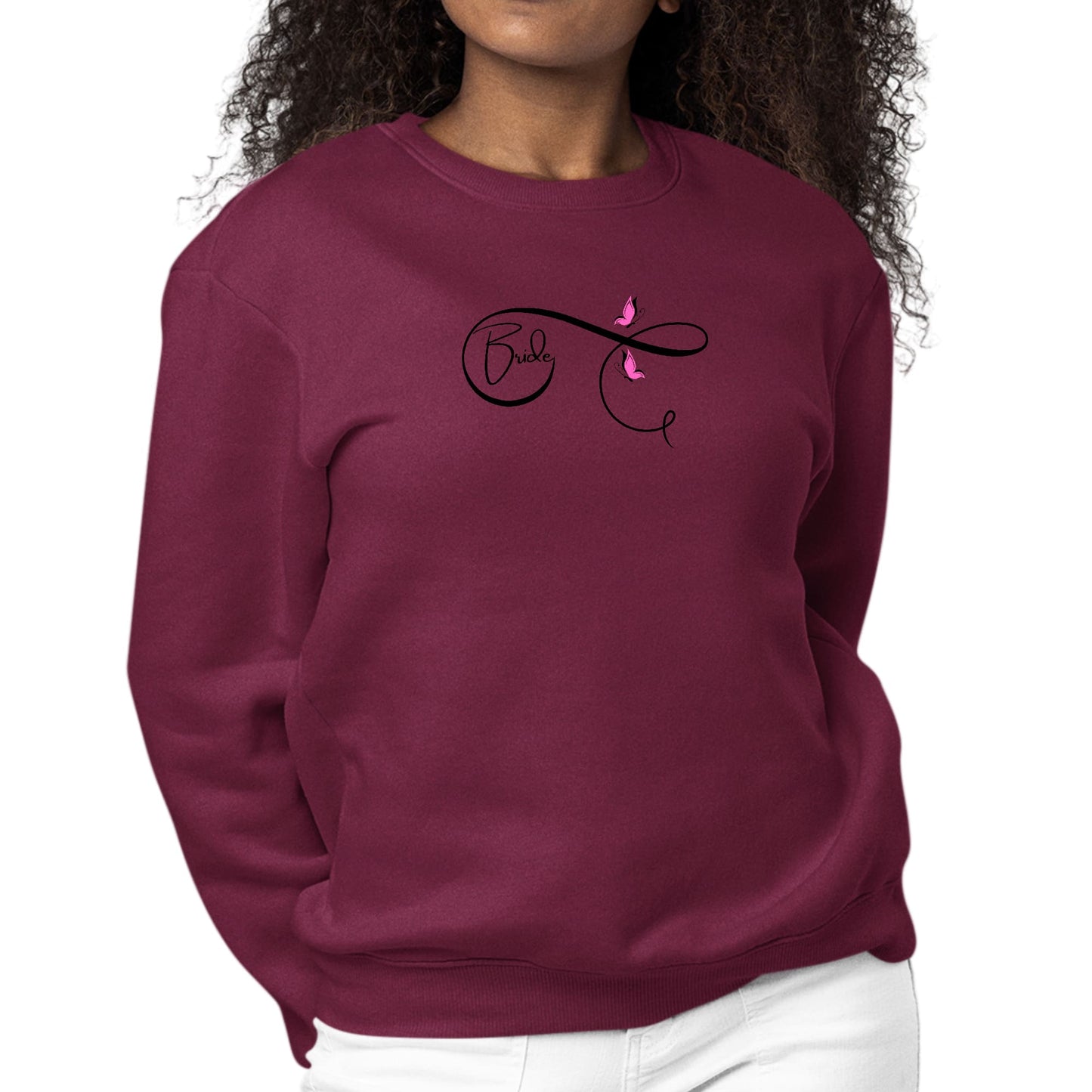 Womens Graphic Sweatshirt Bride - Wedding Bridal Pink Butterfly-3
