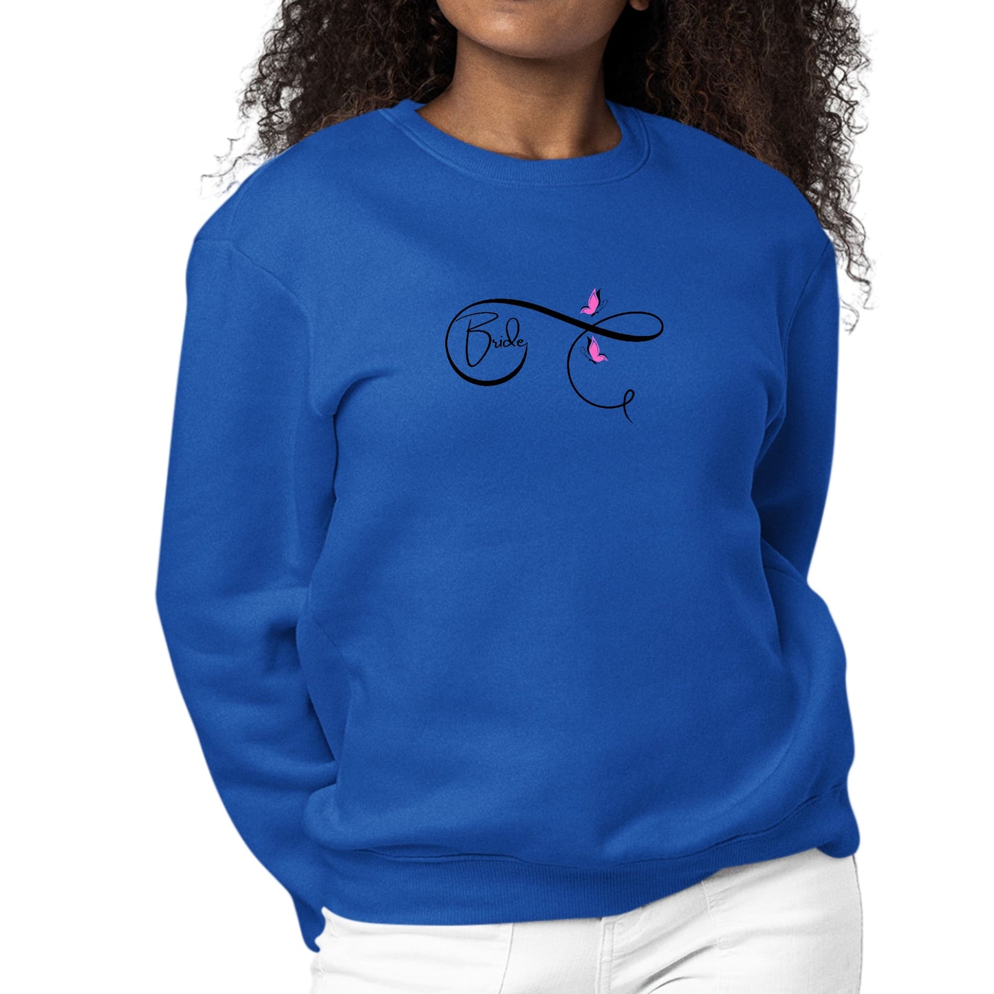 Womens Graphic Sweatshirt Bride - Wedding Bridal Pink Butterfly-2