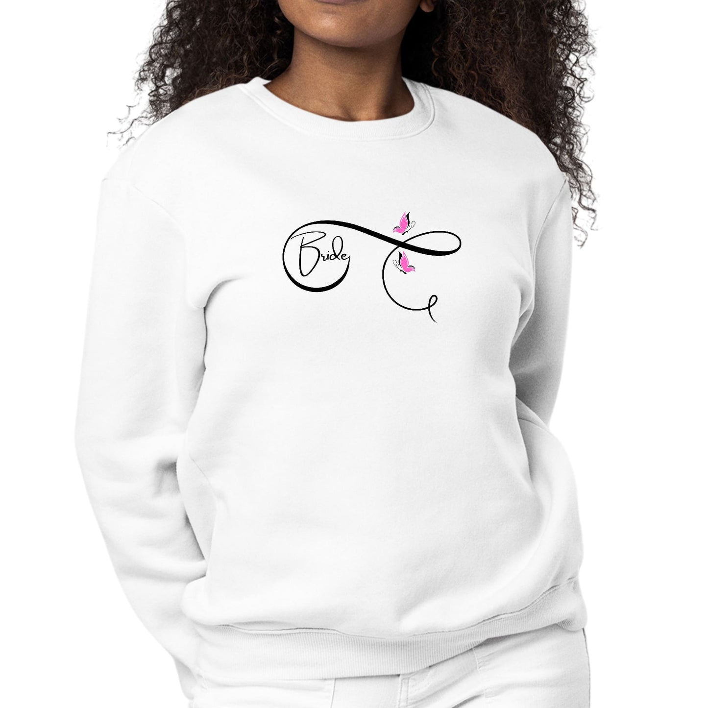 Womens Graphic Sweatshirt Bride - Wedding Bridal Pink Butterfly-0