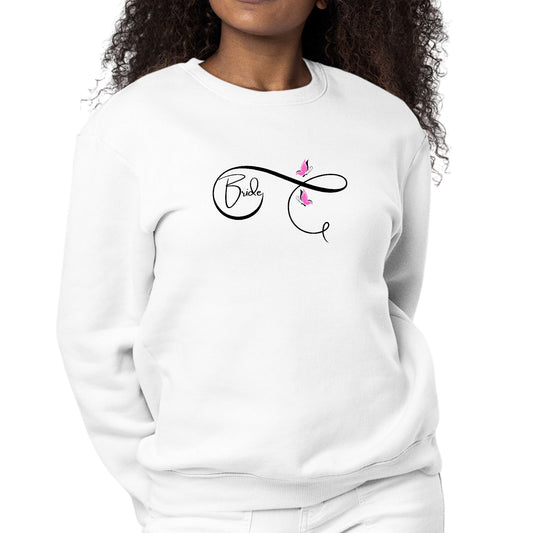 Womens Graphic Sweatshirt Bride - Wedding Bridal Pink Butterfly-0