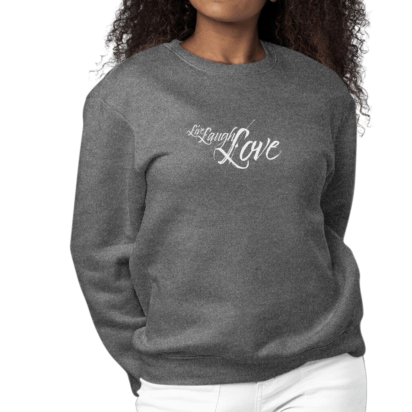 Womens Graphic Sweatshirt Live Laugh Love Light Grey-6