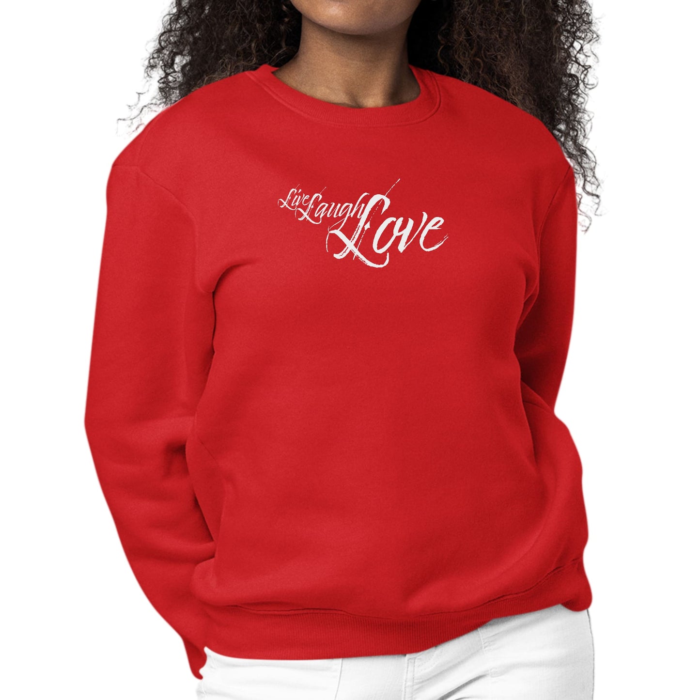 Womens Graphic Sweatshirt Live Laugh Love Light Grey-1