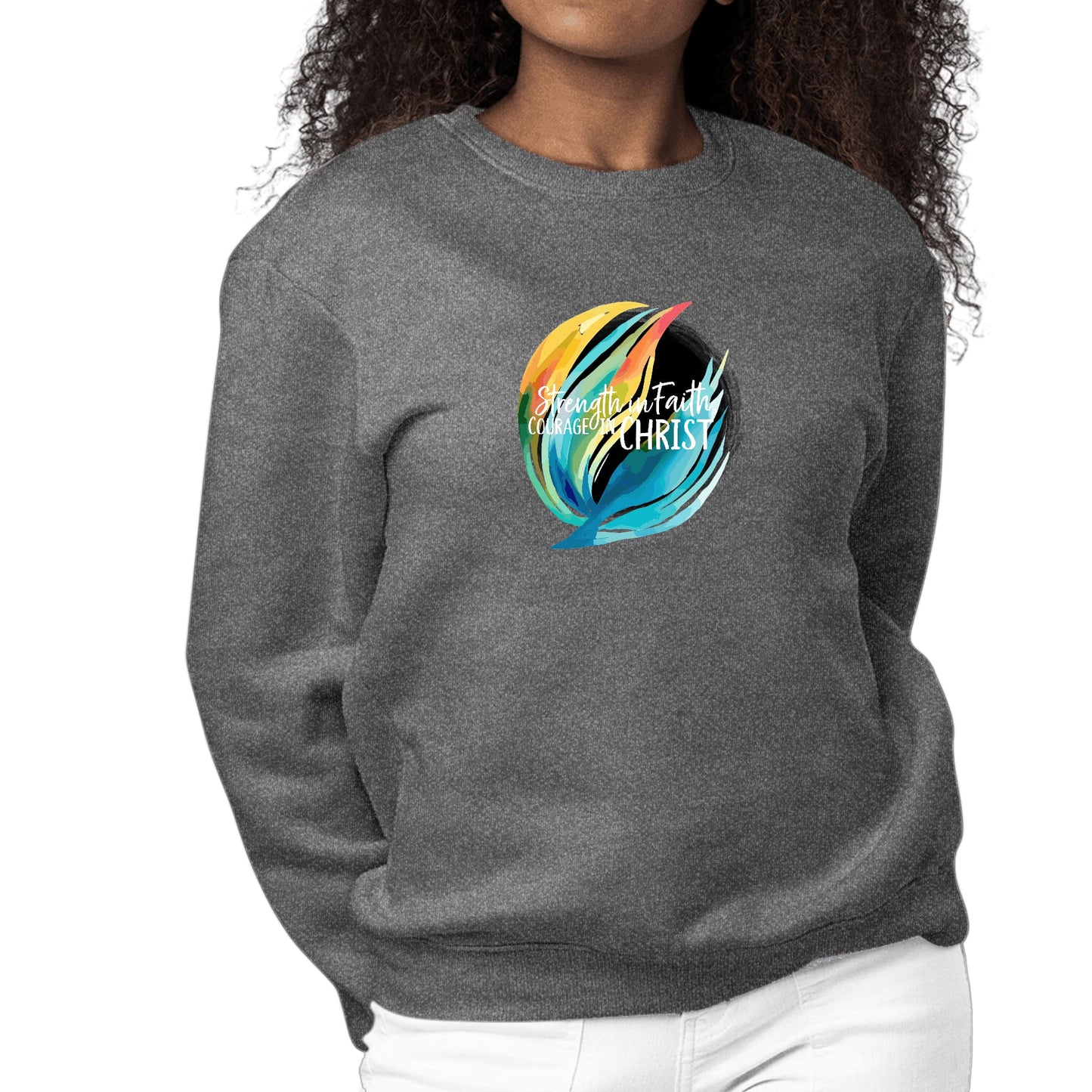 Womens Graphic Sweatshirt Strength in Faith - Courage in Christ-6
