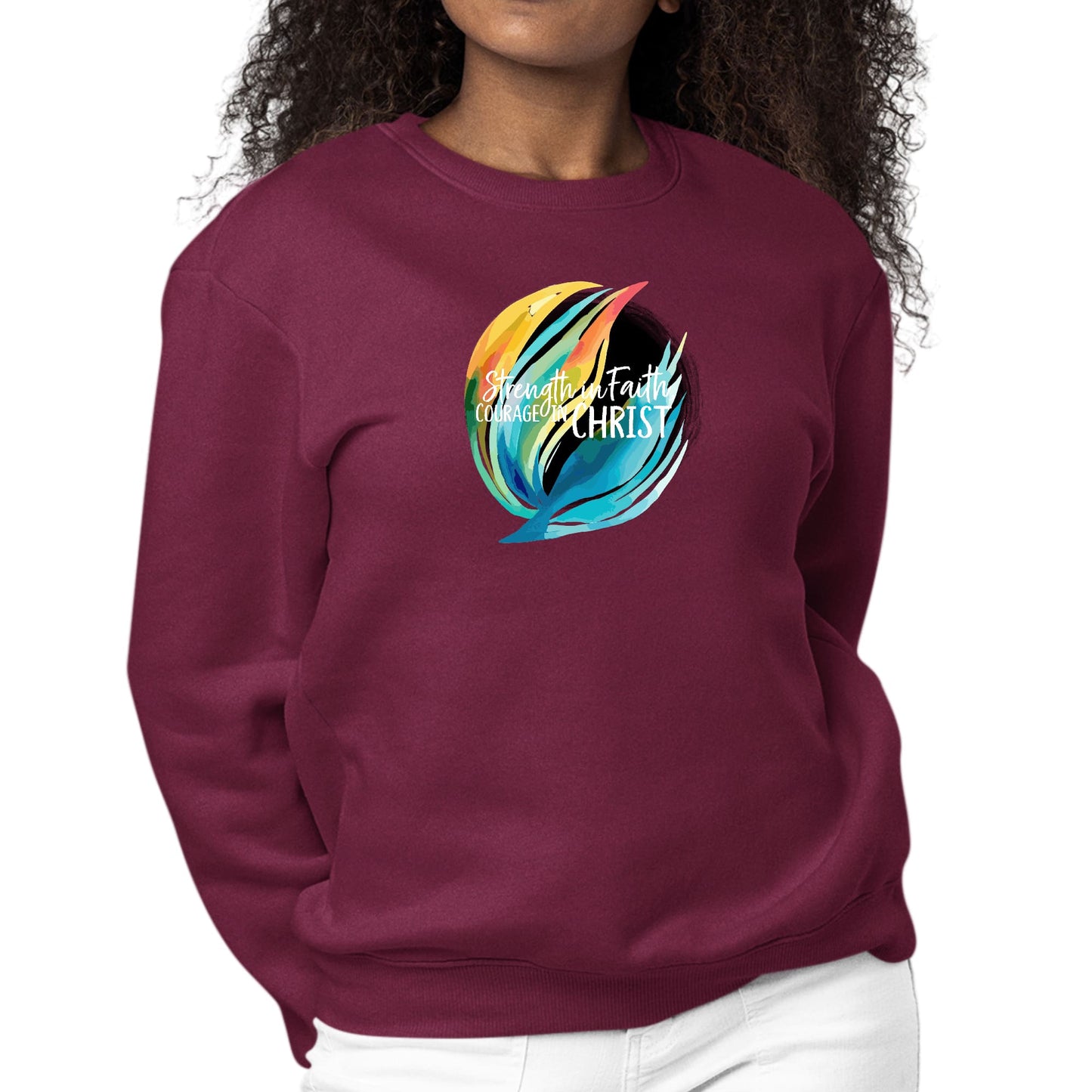 Womens Graphic Sweatshirt Strength in Faith - Courage in Christ-3