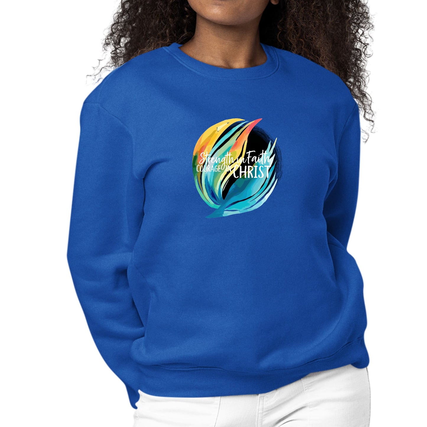 Womens Graphic Sweatshirt Strength in Faith - Courage in Christ-2