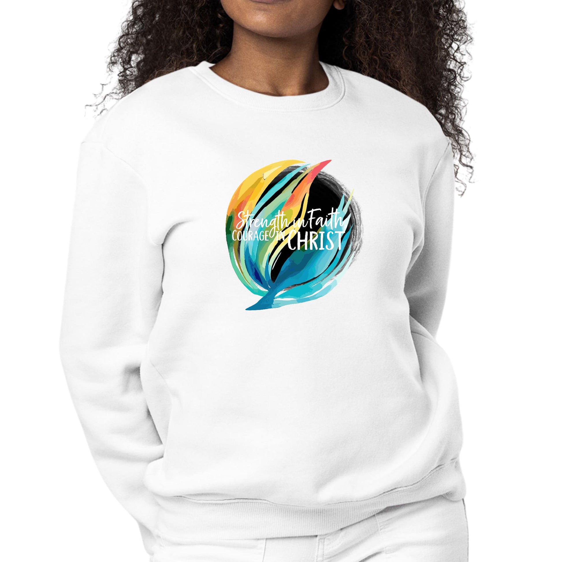 Womens Graphic Sweatshirt Strength in Faith - Courage in Christ-0